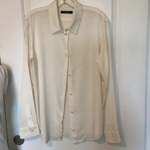 Elyse Walker Cream Button-Up Silk Blouse XL